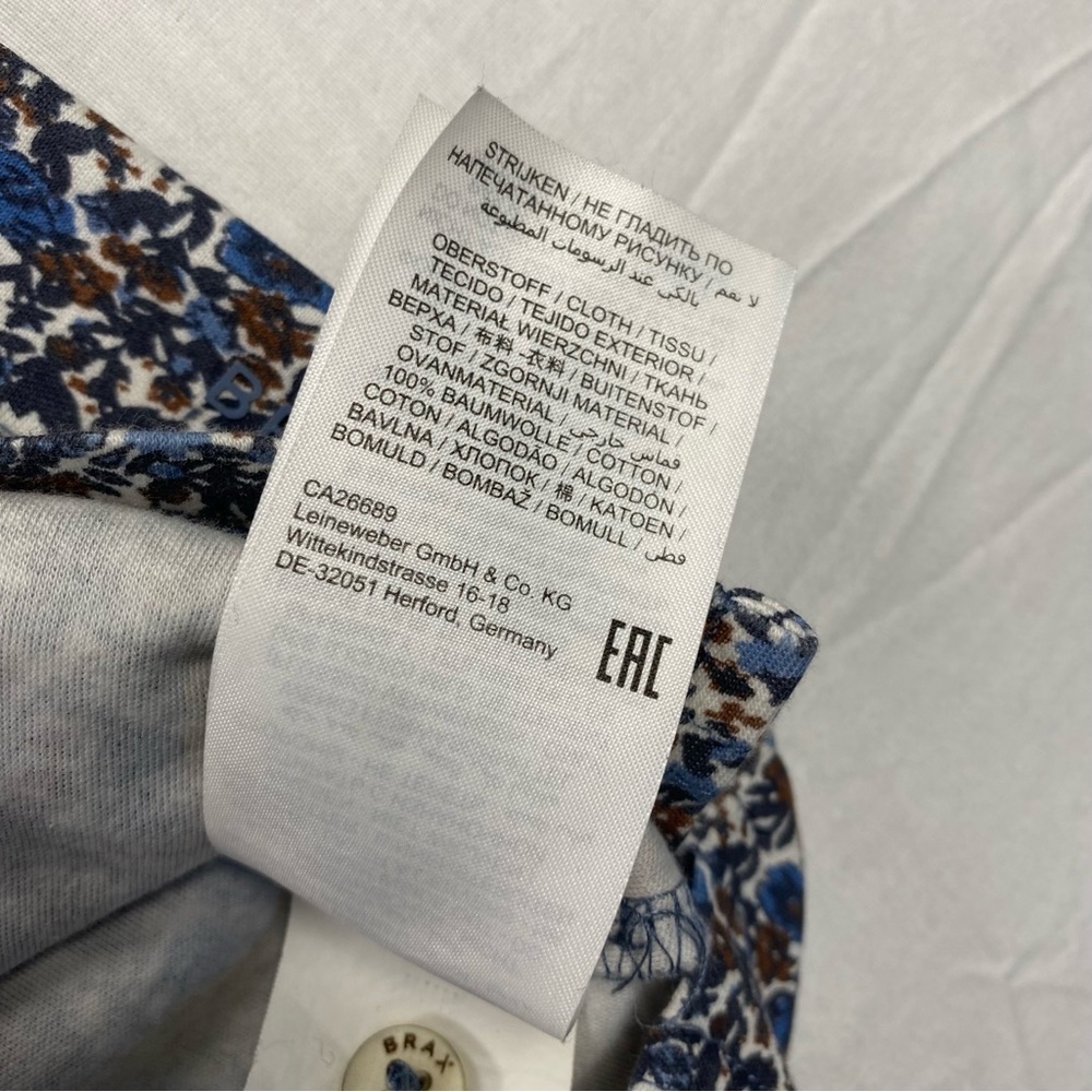 Brax Short Sleeve Blue Floral Polo Shirt Pima Cotton Men’s Size Large - Picture 8 of 8